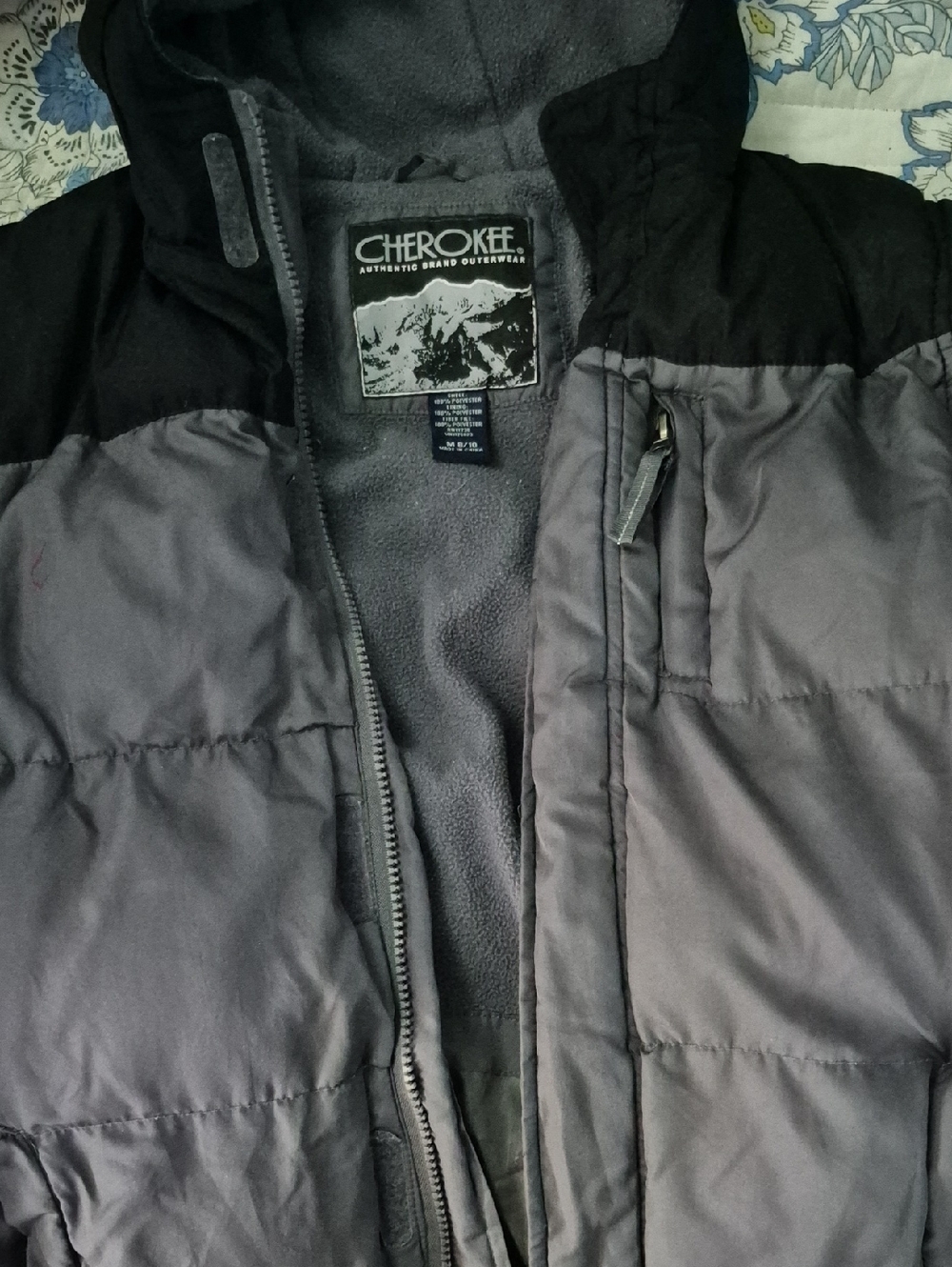 Cherokee Boys Black and Gray Quilted Puffer Jacket with Hood